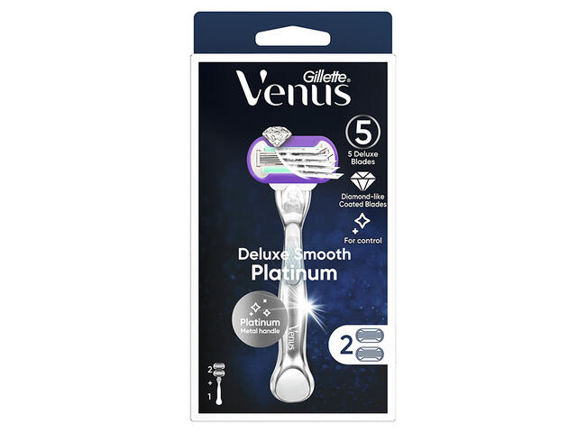 Rasoir Système Deluxe Smooth Platinum Venus 5 lames + 1 Rasoir + 1 Recharge