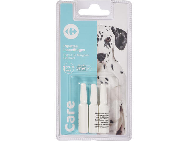 Antiparasitaire pour chien grand pipettes insectifuges Carrefour 3 unités.