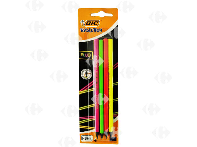 Crayon HB Evolution Fluo Assortiment Bic 4 unités.