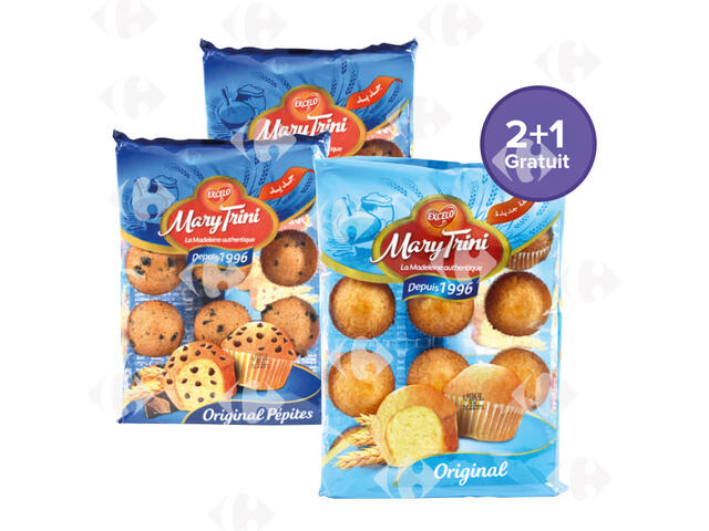 Lot de 2 Madeleines Pépites Mary Trini 270g + Madeleines Original Mary Trini 250g Gratuite.