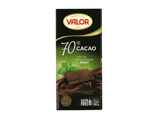 Tablette Chocolat Noir à la Menthe 70% de Cacao Valor 100g