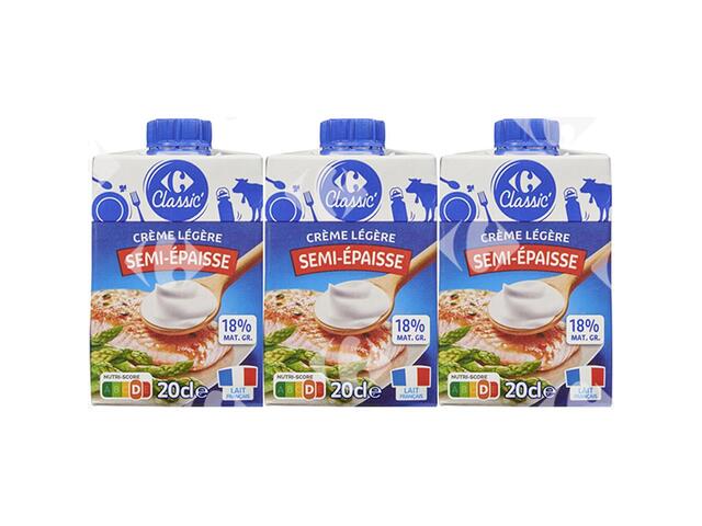 Crème Légère Semi Épaisse 18%Mg Carrefour 3x20cl
