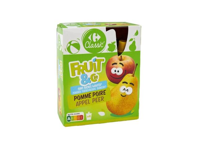 Compote Pomme Poire sans Sucres Ajoutés Carrefour Classic 4x90g