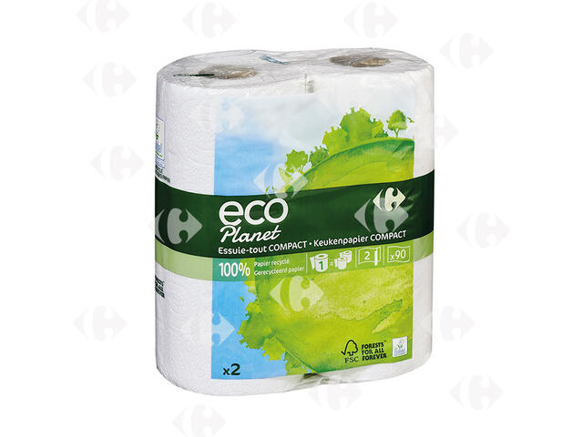 Essuie Tout Blanc Ecoplanet Carrefour 2 rouleaux