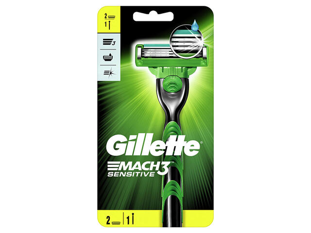 Rasoir Système Mach 3 Sensitive Gillette + 2 Recharges