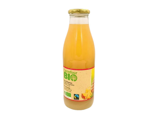 Jus d'ananas 100% pur fruit pressé Carrefour Bio 75cl.