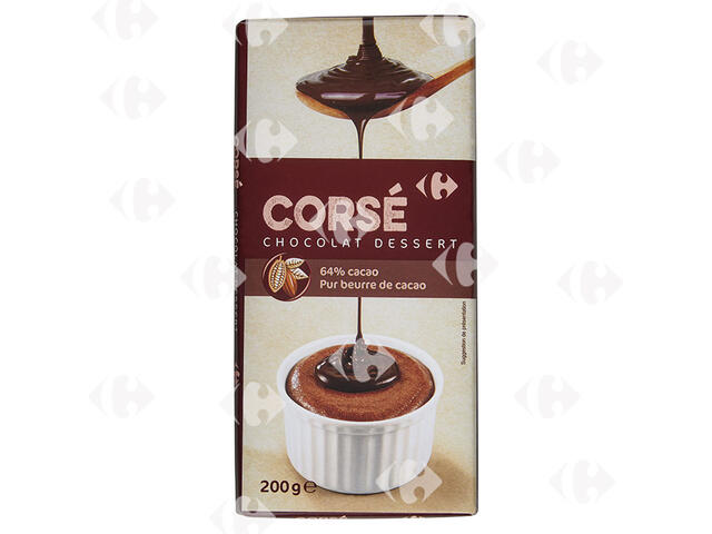 Tablette Chocolat Dessert Corsé 64% Cacao Carrefour 200g