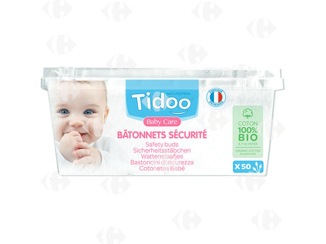 Bâtonnets Sécurité Bébé Bio Tidoo 50 unités.