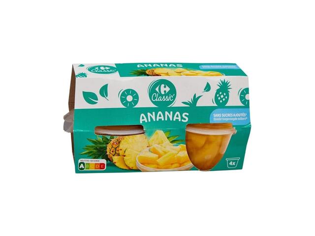 Fruits au Sirop Ananas sans Sucres Ajoutés Carrefour Classic 4x70g