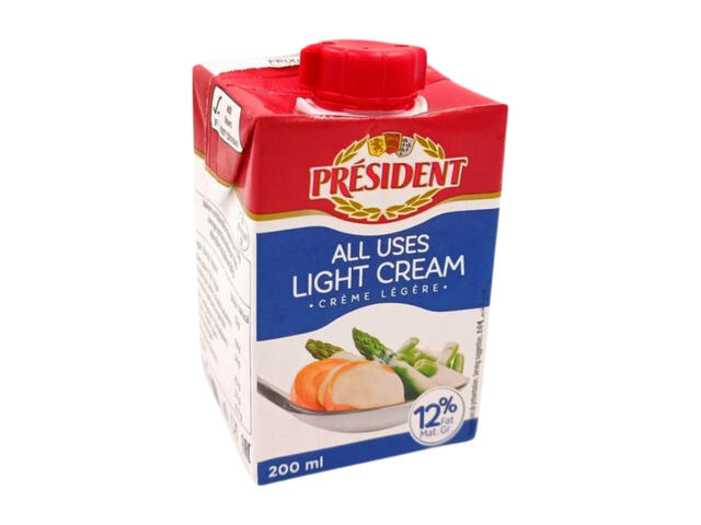 Crème Fraiche UHT President Light 12% de matières grasses 200ml.