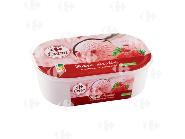 Crème Glacée Fraise en Bac Carrefour 1L.