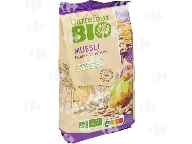 Muesli Fruits Mélange de Flocons de Céréales et de Fruits Secs Bio Carrefour Bio 375g.