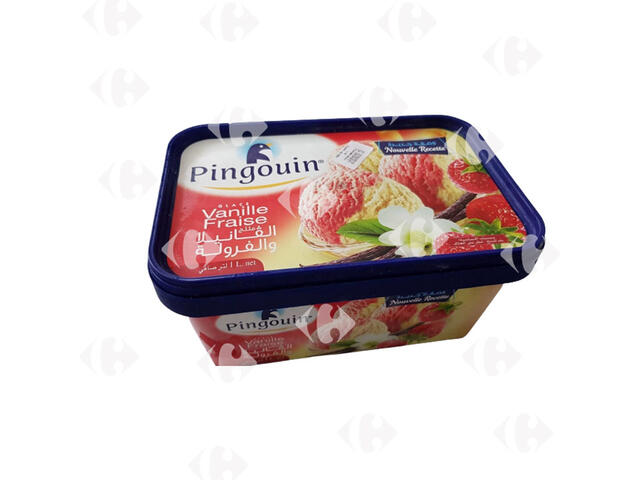 Crème Glacée Fraise en Bac Pingouin 1L