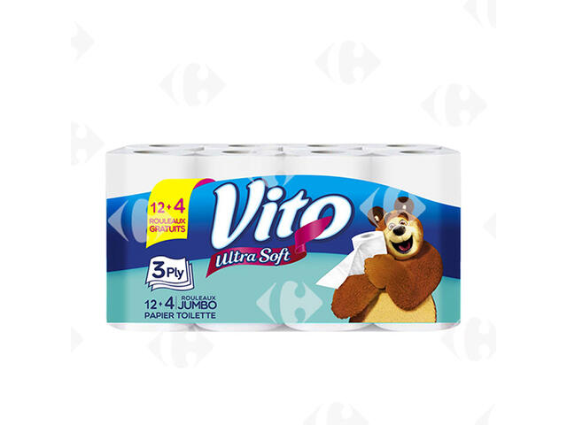 Papier Hygiénique 3 Plis Vito 12 unités + 4 Gratuits