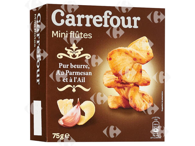 Biscuits Apéritifs Mini Flûtes Pur Beurre au Parmesan et à l'Ail Carrefour 75g