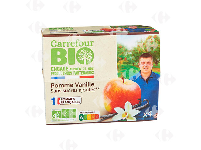 Compotes Bio de Pommes à La Vanille sans Sucres Ajoutés Carrefour Bio 2x100g