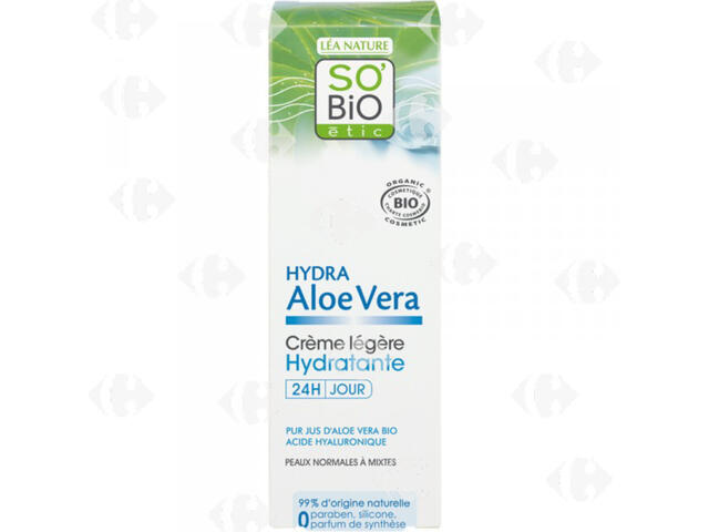 Crème Visage Hydratante 24H Soin Léger à l'Aloe Vera Bio So'Bio 50ml.