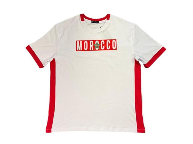 T-shirt Manche Courte Homme Blanc Rouge Morocco CAN25