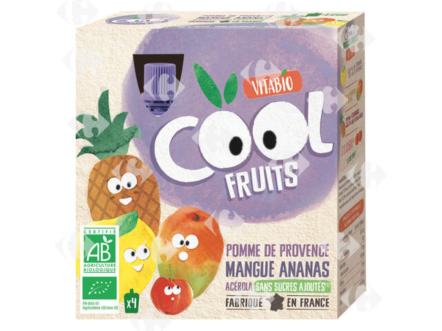 Gourde Cool Fruits Pomme Mangue Ananas Acérola Bio Vitabio 4x90g.