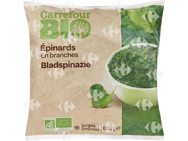 Épinards Bio en Branches Carrefour Bio 600g.