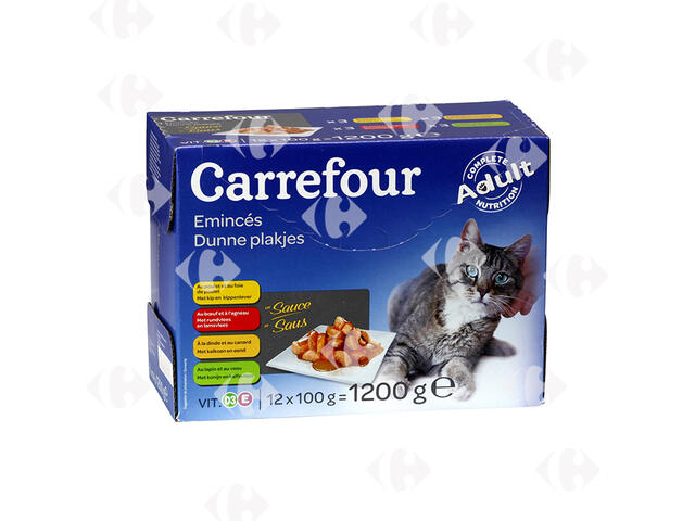 Assortiment de Pâtée pour Chats Émincés en Sauce Carrefour 12x100g