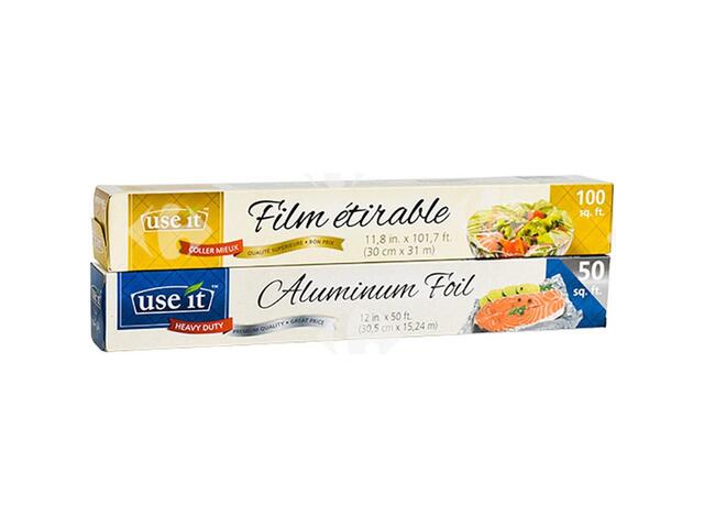Papier Aluminum Use It 30.5cmx15,24m + Film Alimentaire Use It 30cmx31m.