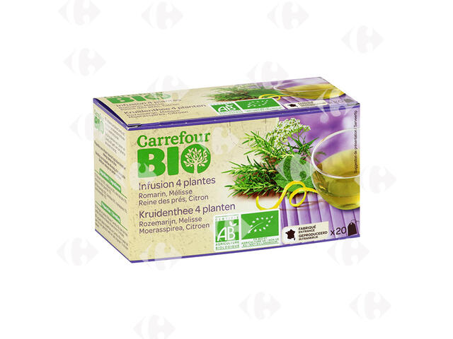 Infusions 4 Plantes Carrefour Bio 20 unités.