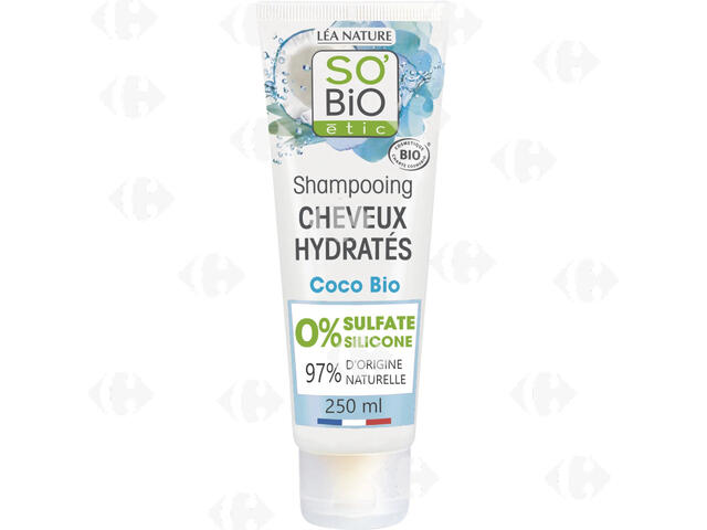 Shampooing Hydratant à l'Huile de Coco et Acide Hyaluronique Bio So'Bio 250ml.