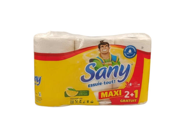 Essuie Tout Maxi Citron Sany 2 Rouleaux + 1 Gratuit