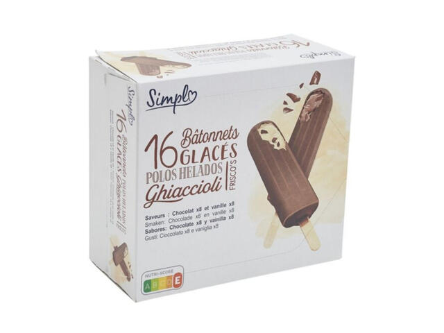 Bâtonnets Glace 8 Vanilles et 8 Chocolats Simpl 16 unités 55ml