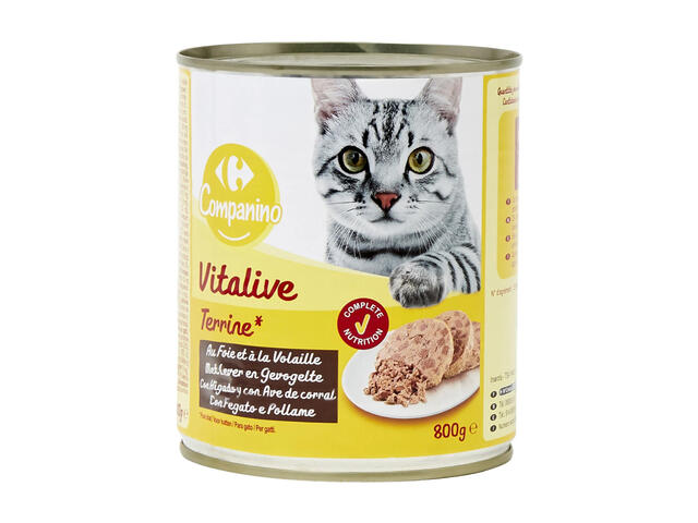 Pâtée au Foie et à la Volaille en Morceaux pour Chats Adultes Carrefour 800g