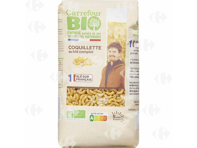 Coquillette Bio au Blé Complet Carrefour Bio 400g.