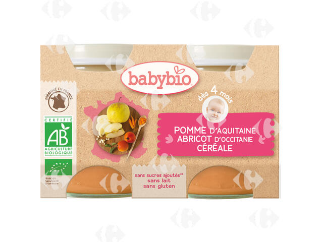 Pot Pomme Abricot Céréales Babybio 2x130g