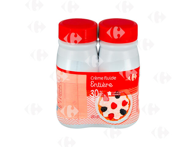 Crème UHT Fluide Entière 30%Mg Carrefour 2x25cl