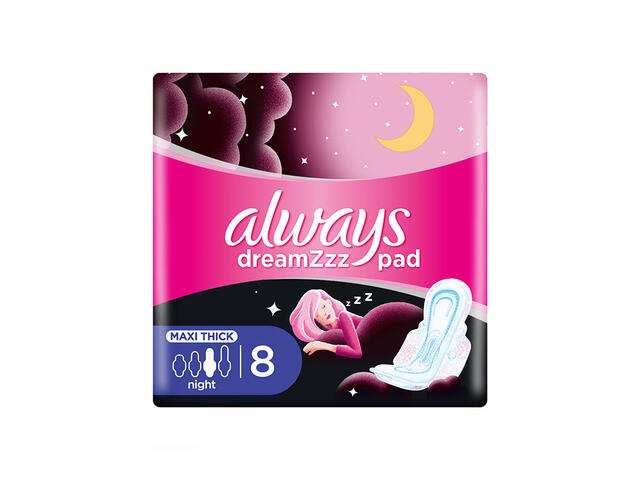 Serviettes Hygiéniques Dreamzz Cotton Soft Maxi Thick Night Always 8 unités