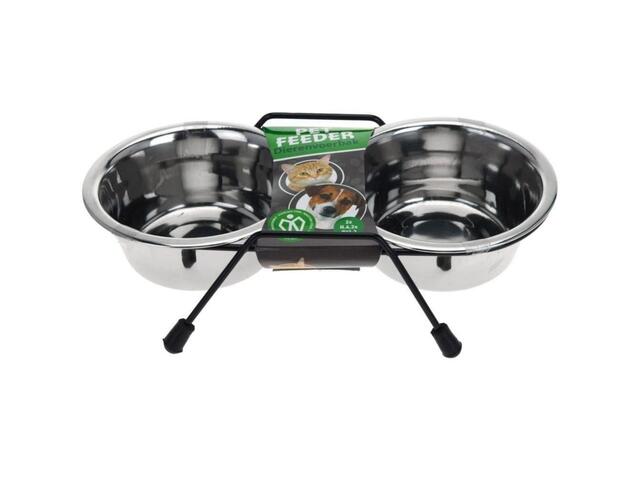 Lot de 2 Mangeoires pour Animaux de Compagnie en Inox 24x11x0,65 cm