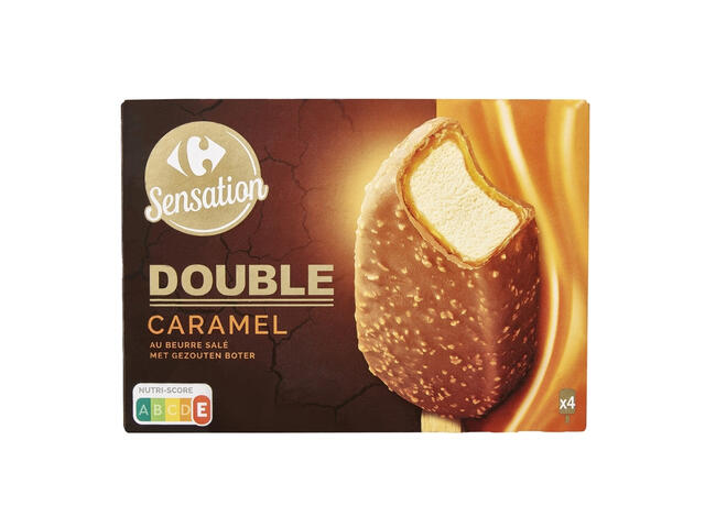 Bâtonnets Glace Double Caramel Carrefour 4 unités 100ml