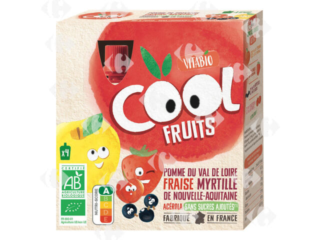 Gourde Cool Fruits Pomme Fraise Myrtille Acérola Bio Vitabio 4x90g