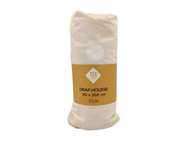 Drap Housse Blanc Tex Home 90x200cm.