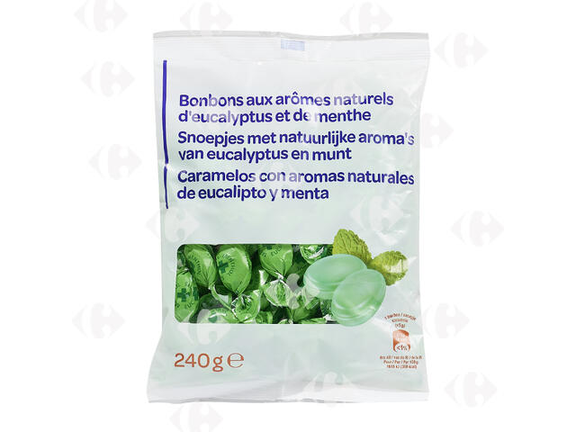 Bonbons aux Arômes Naturels d'Eucalyptus et de Menthe Carrefour Blanc 240g