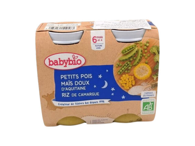 Pot Petits Pois Maïs Riz Babybio 2x200g.