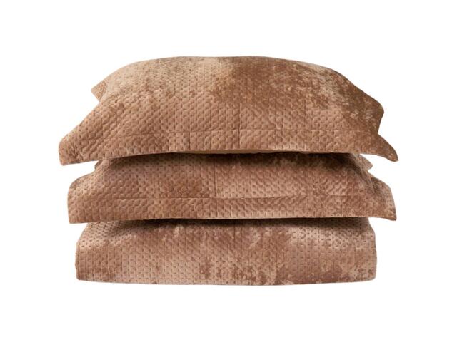 Couvre-lit en Velours avec 2 Taies d'Oreiller Beige