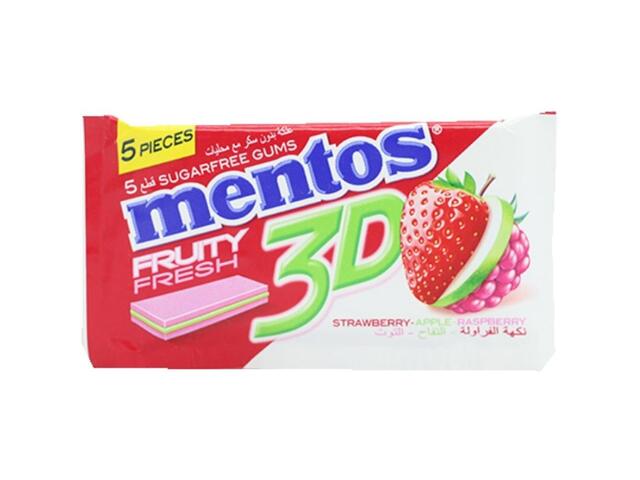 Chewing Gum Fraise Pomme Framboise Sans Sucre 3D Mentos 8g