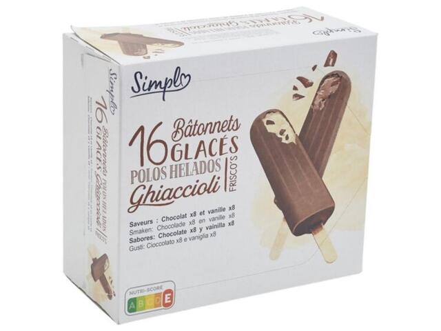 Bâtonnets Glace 8 Vanilles et 8 Chocolats Simpl 16 unités 55ml