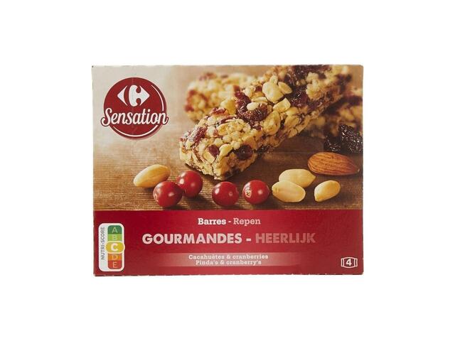 Barres Cacahuètes et Cramberries Carrefour Sensation 4x35g