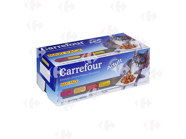 Pâtées pour Chats Émincés en Sauce Carrefour 48x100g.