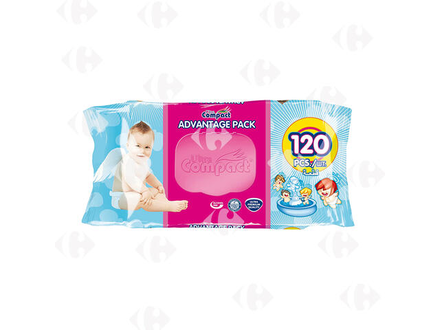 Lingettes Bébé Angel sans Parabène ni Alcool Ultra Compact 120 unités.