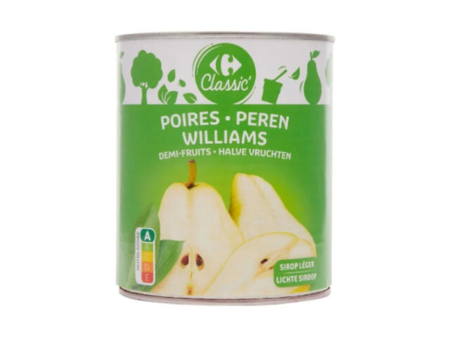 Conserve Fruits Sirop Poires Williams Demi-Fruits Carrefour 455g