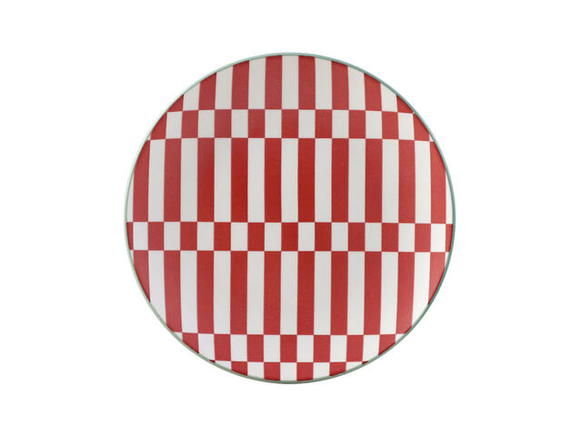 Assiette Plate Porcelaine Ronde Rayee Rouge Graph Kasa 15.6cm