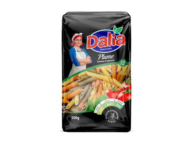 Pâtes plume tomate et épinard Dalia 500g.